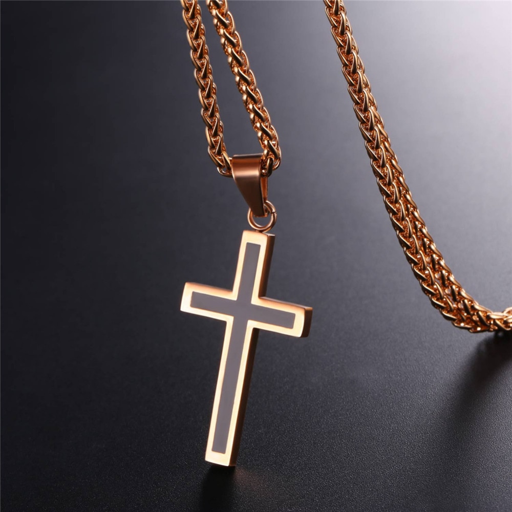 Enamel Cross Design Steel Men's Pendant Necklace