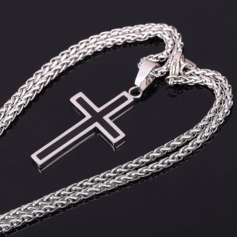 Enamel Cross Design Steel Men's Pendant Necklace