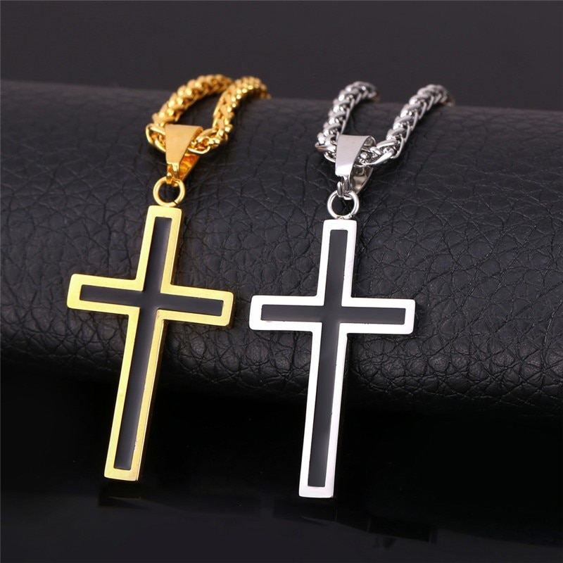 Enamel Cross Design Steel Men's Pendant Necklace