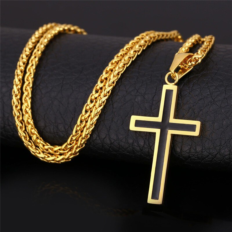 Enamel Cross Design Steel Men's Pendant Necklace