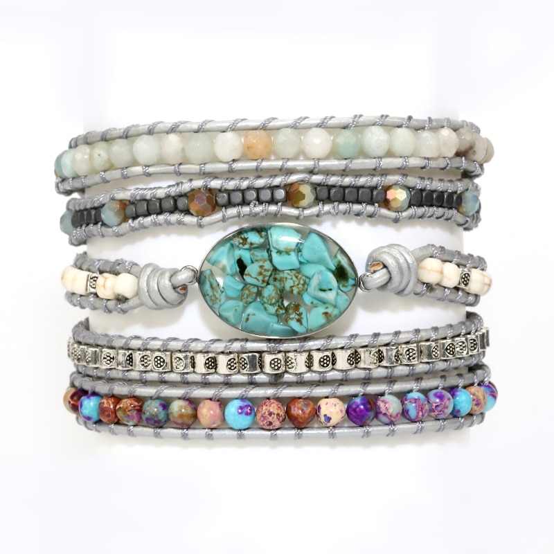 Natural Stones Decorated Wrap Bracelet Natural Stones Decorated Wrap Bracelet