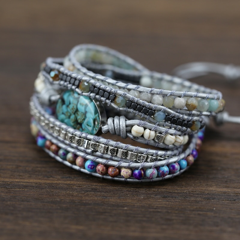 Natural Stones Decorated Wrap Bracelet Natural Stones Decorated Wrap Bracelet