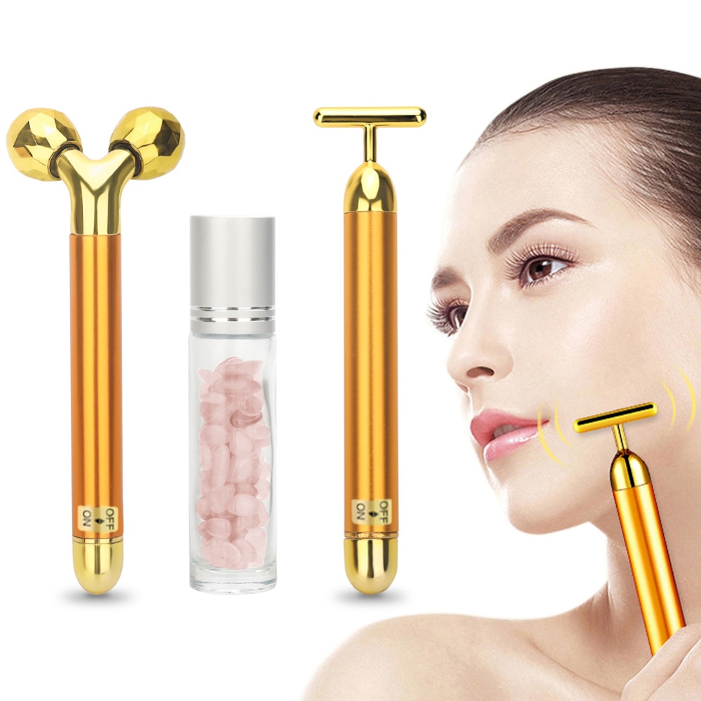 3 in 1 Golden Vibrating Facial Roller 3 in 1 Golden Vibrating Facial Roller