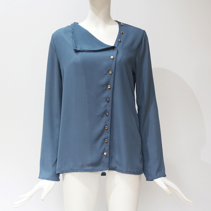 Women's Chiffon Blouse with Decorated Buttons