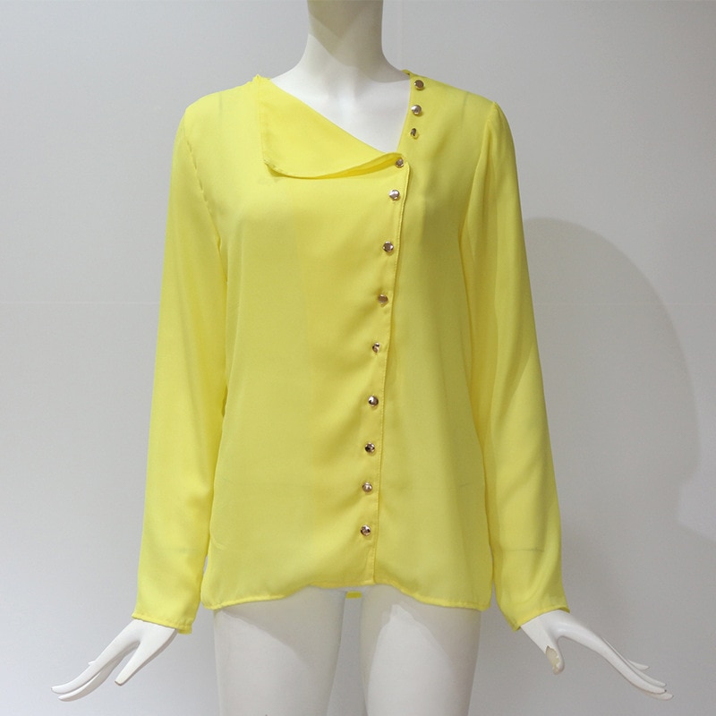 Women's Chiffon Blouse with Decorated Buttons