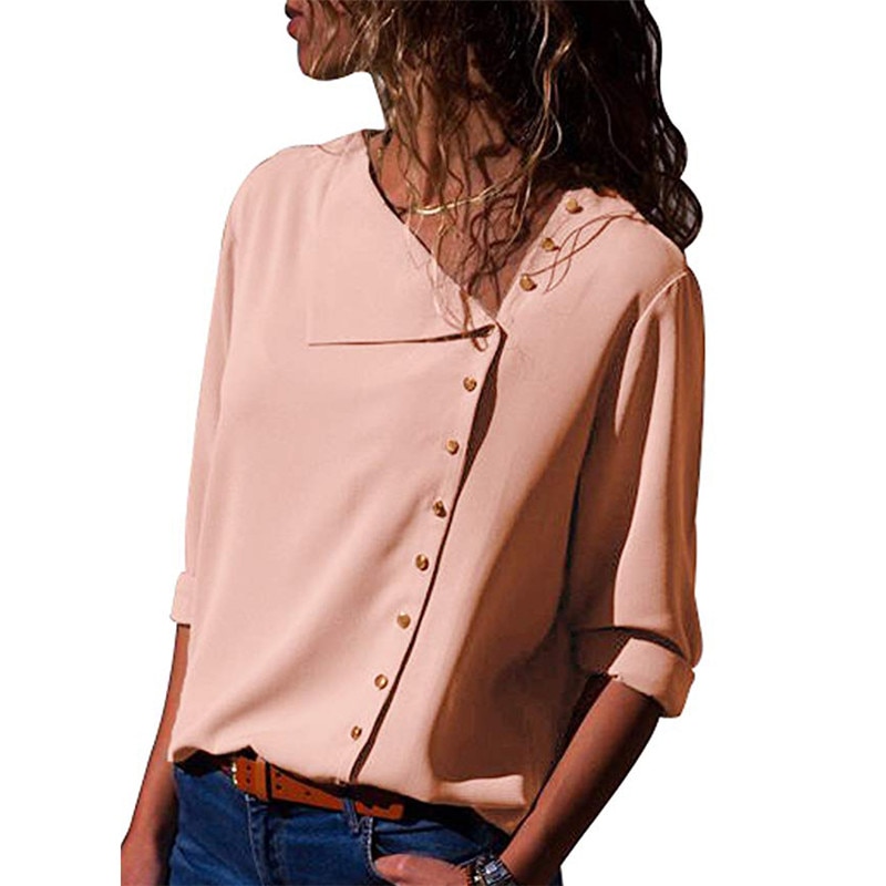 Women's Chiffon Blouse with Decorated Buttons