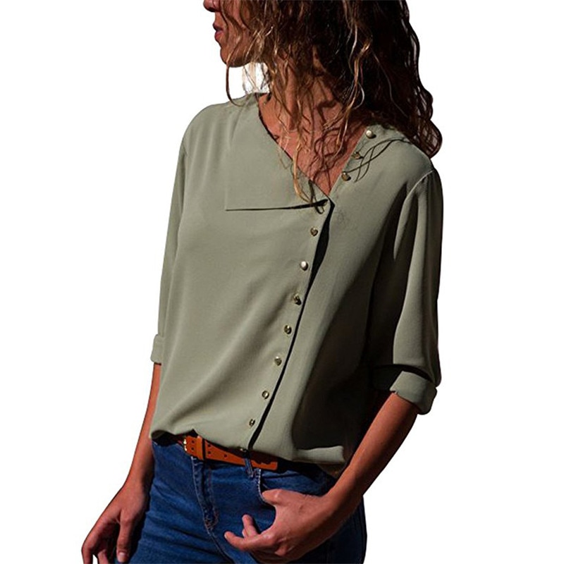 Women's Chiffon Blouse with Decorated Buttons