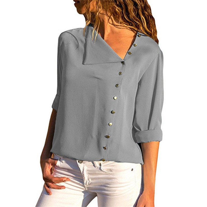 Women's Chiffon Blouse with Decorated Buttons