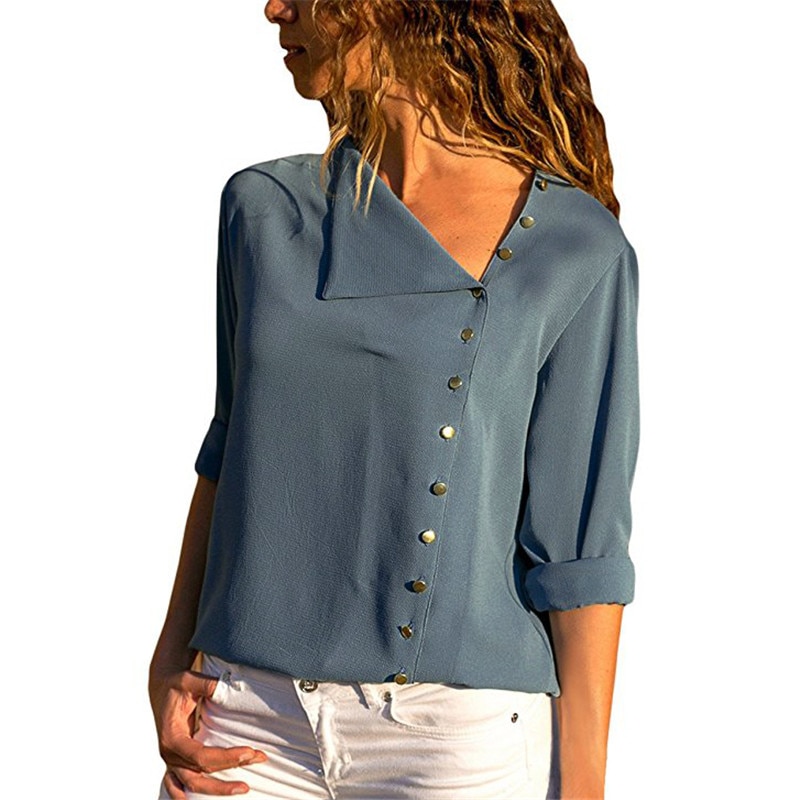 Women's Chiffon Blouse with Decorated Buttons